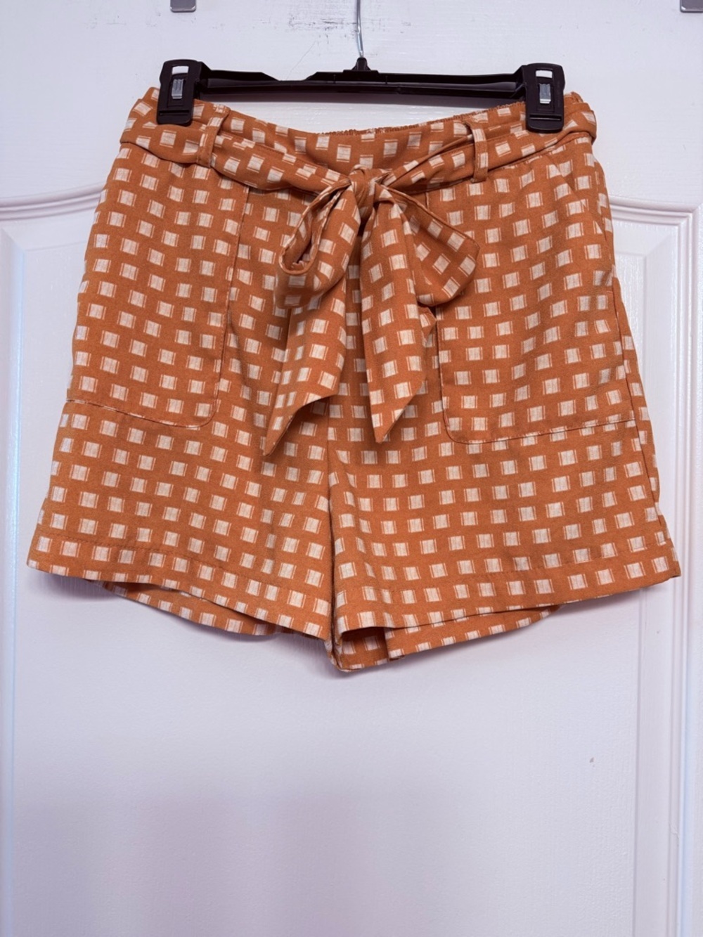 A New Day Boho Orange Geometric Shorts Tie Waist Elastic High Rise Small